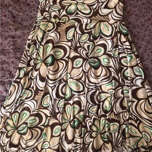 Lapis Fold Over Floral Skirt in Brown, Cream & Green